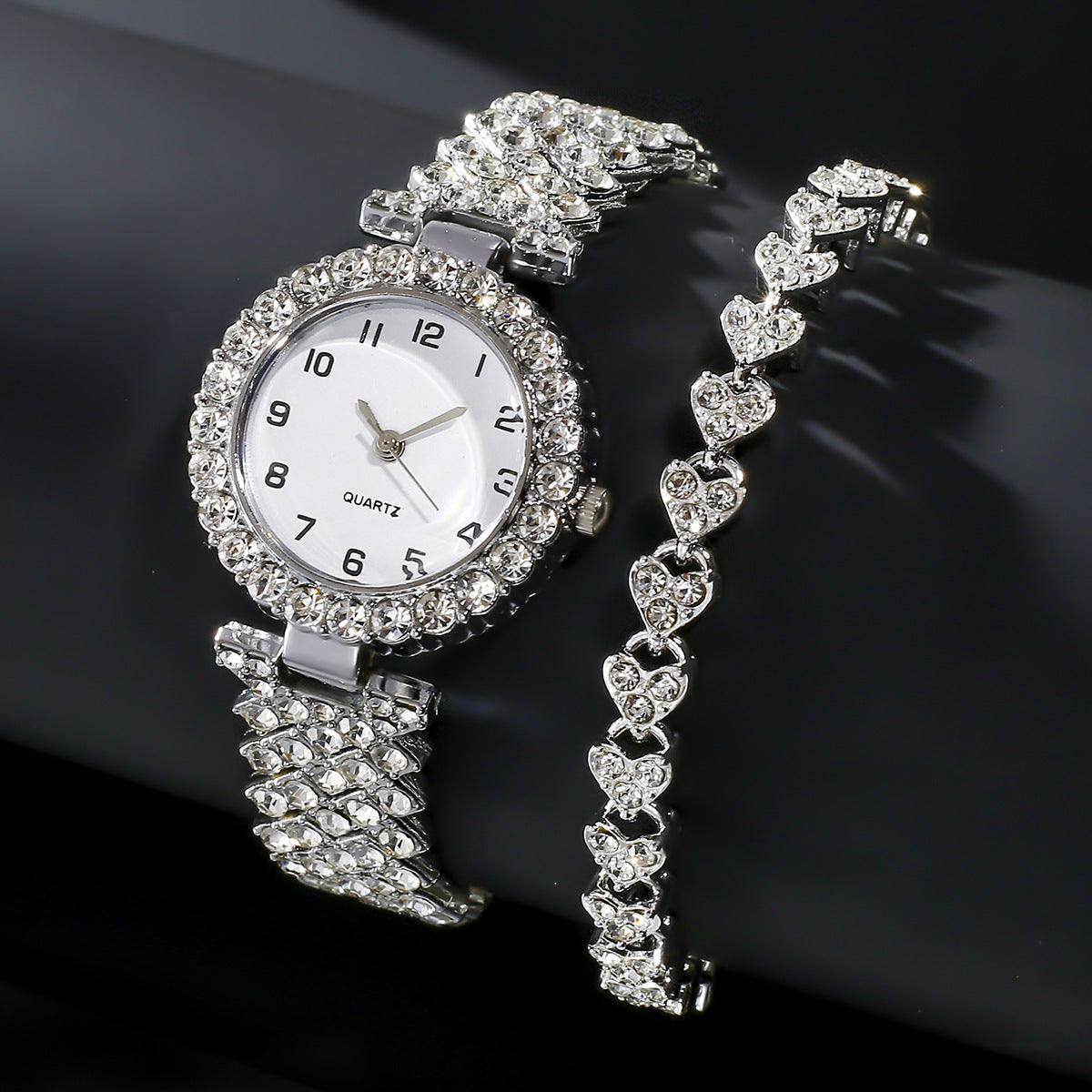 Fashion Jewelry 2pcs Luxury Fashion Women Watch Set Silver, Alloy Bracelet.