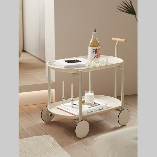 Movable Small Pushcart Minimalist Style Coffee Table Storage Cart Double-layer.