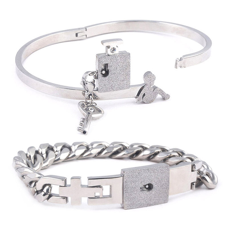 Titanium Steel Couple Love Lock, Bracelet, Key Set, Necklace.