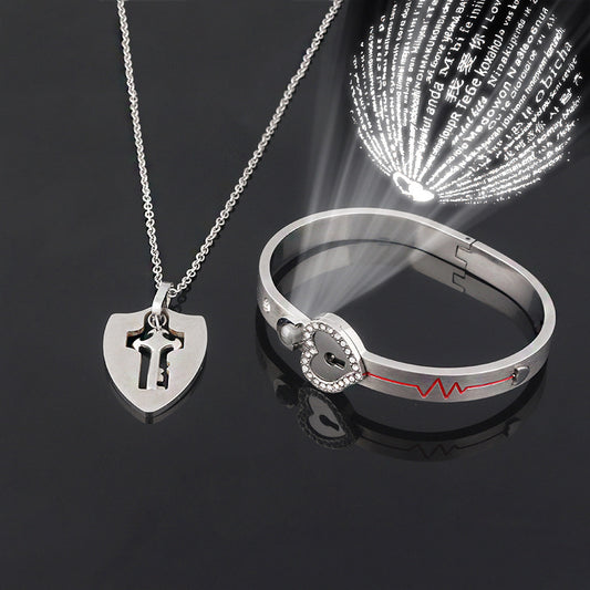 Titanium Steel Couple Love Lock, Bracelet, Key Set, Necklace.