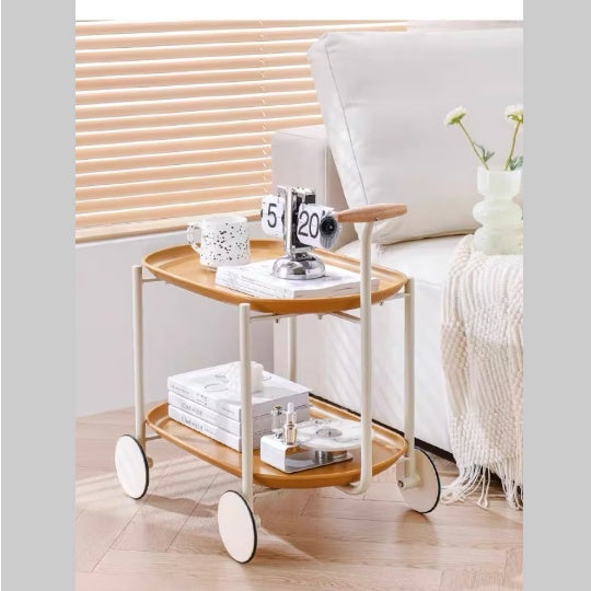 Movable Small Pushcart Minimalist Style Coffee Table Storage Cart Double-layer.