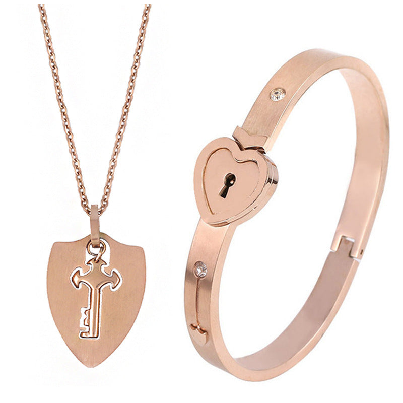 Titanium Steel Couple Love Lock, Bracelet, Key Set, Necklace.