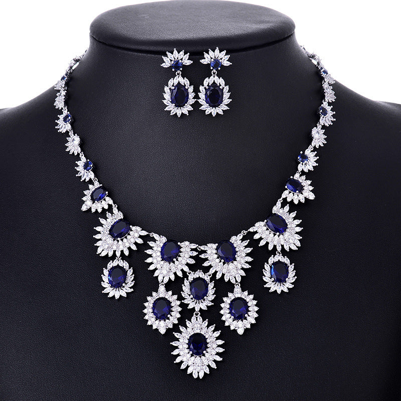 Jewelry Colorful Zircon Earrings Necklace Set Bridal Wedding