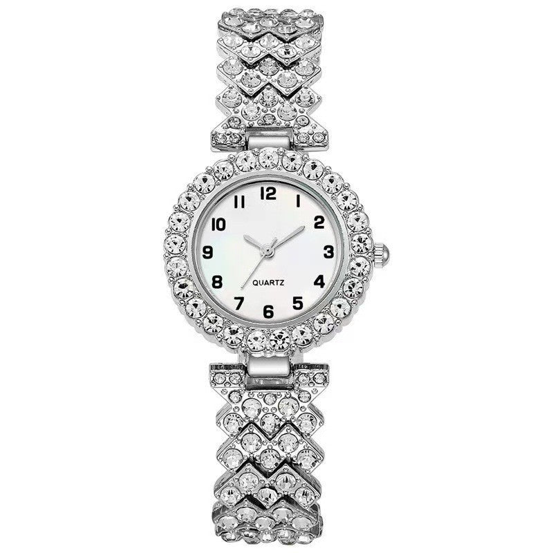 Fashion Jewelry 2pcs Luxury Fashion Women Watch Set Silver, Alloy Bracelet.