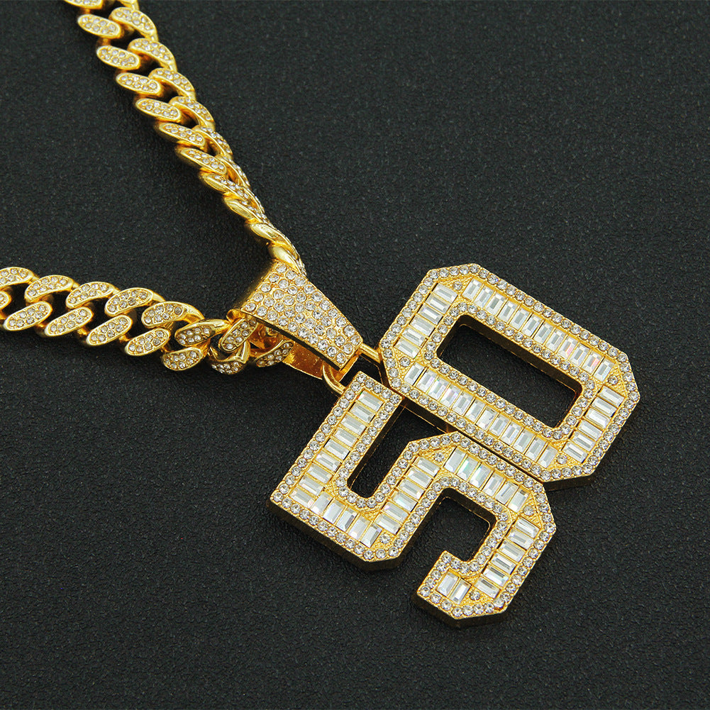 Mens Fashion Full Diamond  Number 50 Pendant Necklace