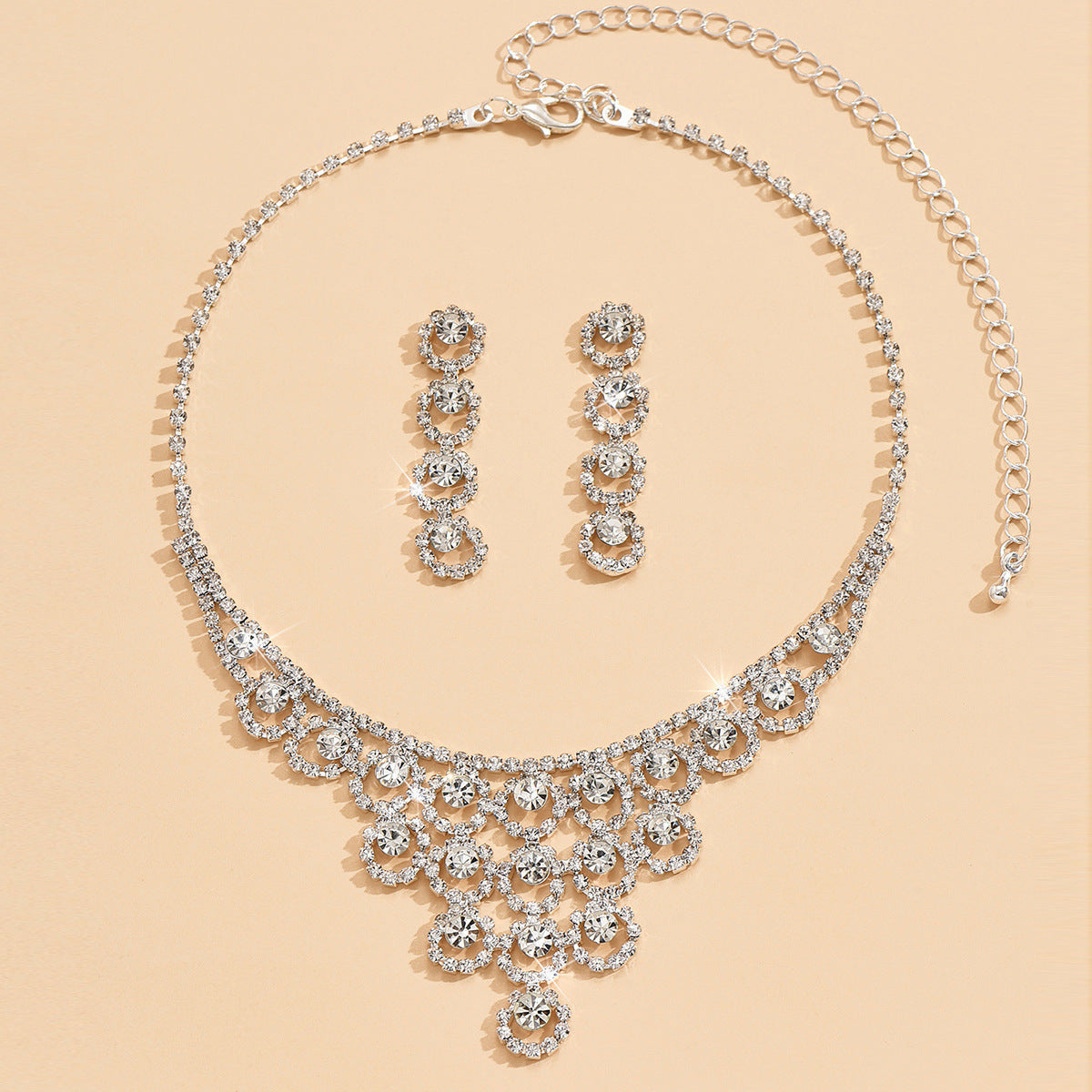 Stylish Women's Rhinestone Necklace and Earring Duo