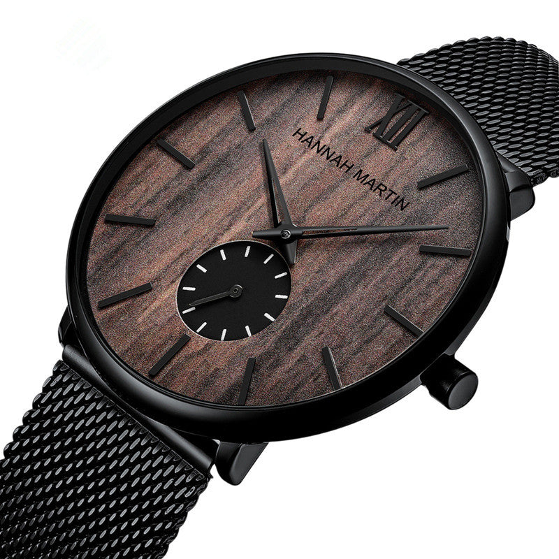 Men's ebony wood grain bamboo watch wooden watch