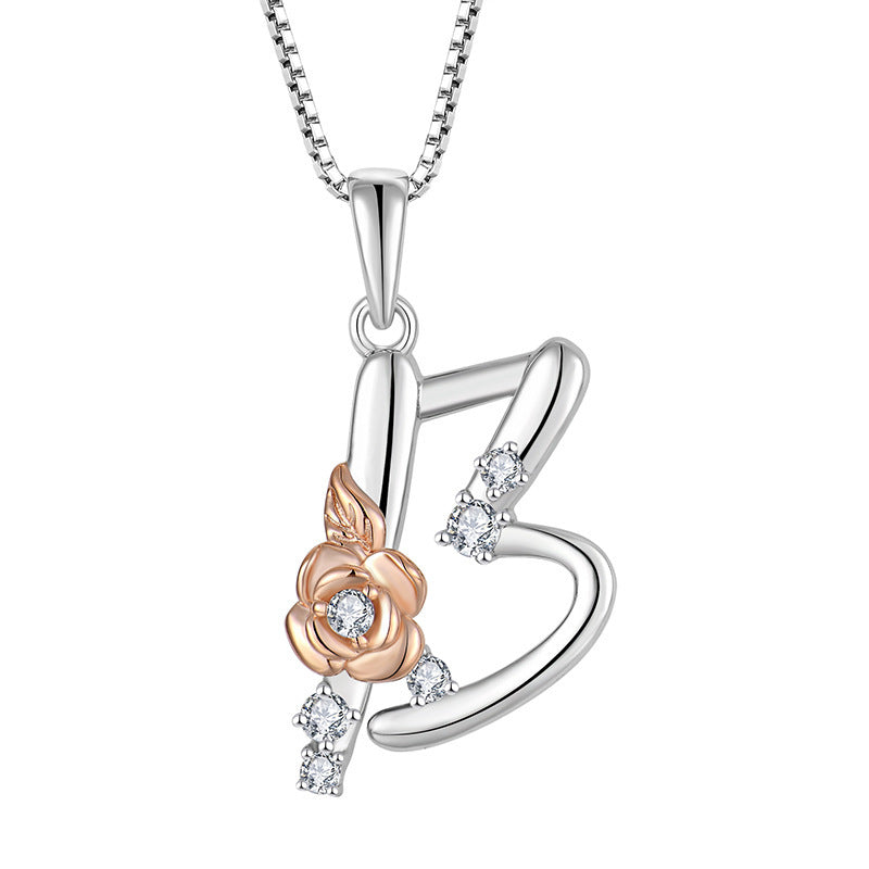 925 Sterling Silver Necklace with English Letters & Zircon Pendant