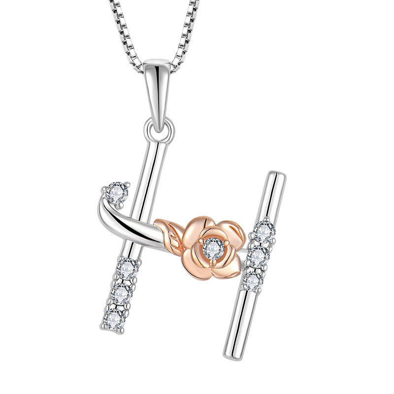 925 Sterling Silver Necklace with English Letters & Zircon Pendant