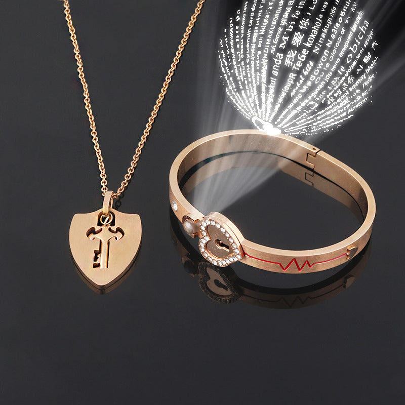 Titanium Steel Couple Love Lock, Bracelet, Key Set, Necklace.