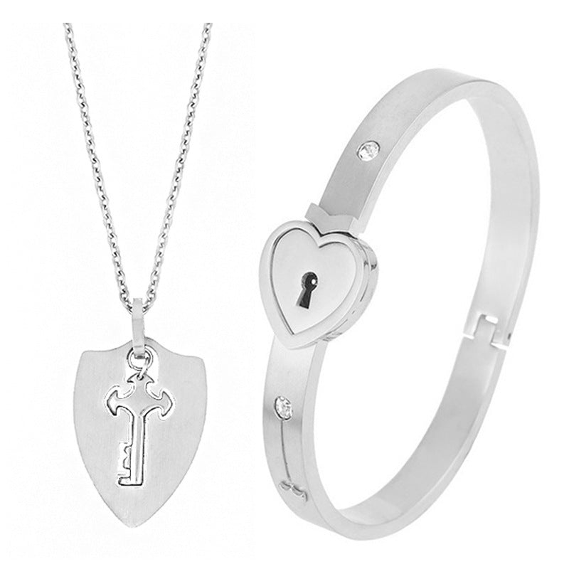 Titanium Steel Couple Love Lock, Bracelet, Key Set, Necklace.