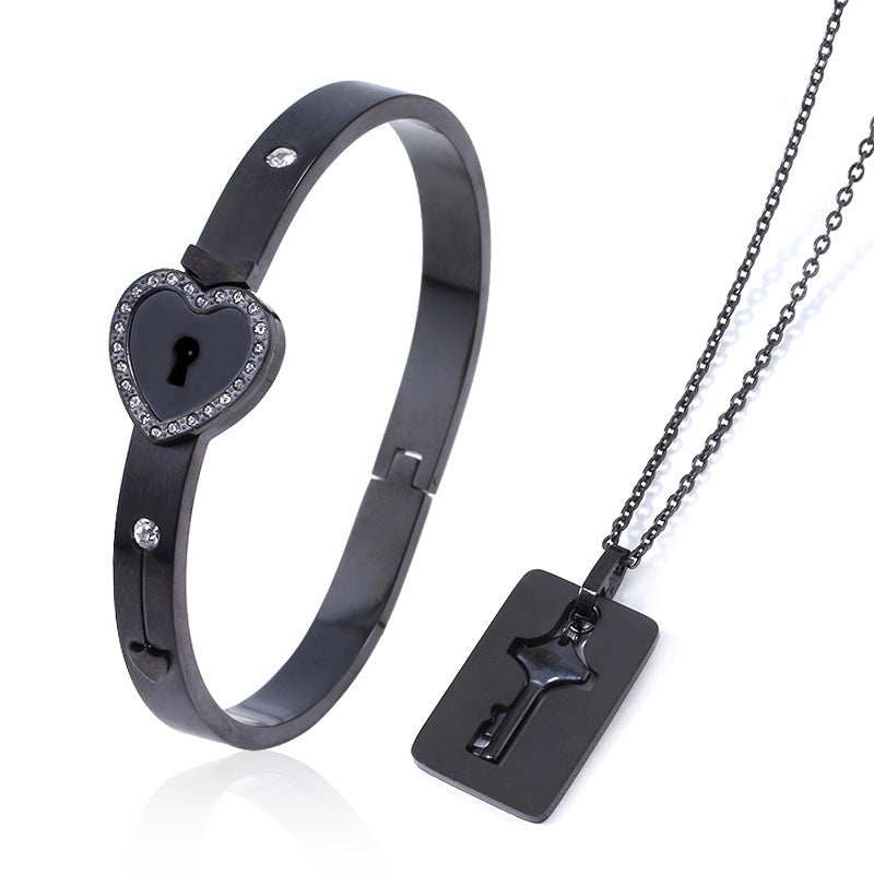 Titanium Steel Couple Love Lock, Bracelet, Key Set, Necklace.