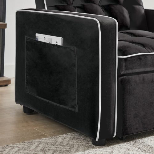 3-in-1 Foldable Sofa, Single Bed with Adjustable Back in Black