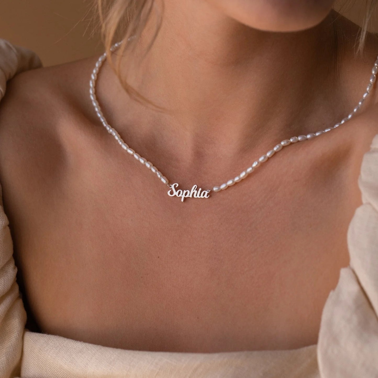 Custom Name Pendant Necklace with Pearls for Women