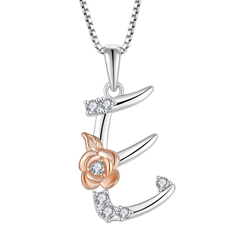 925 Sterling Silver Necklace with English Letters & Zircon Pendant