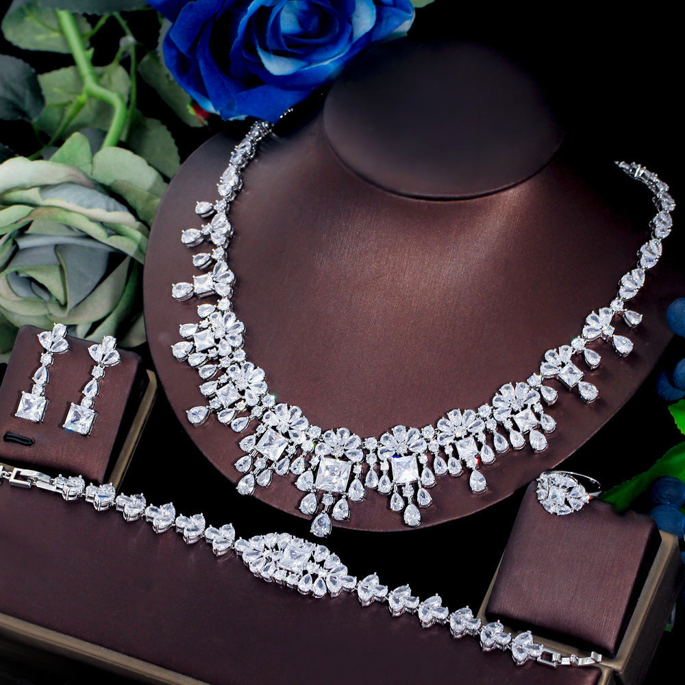 Jewelry Four piece - Full Zircon Necklace Bracelet Ring Earrings Suit