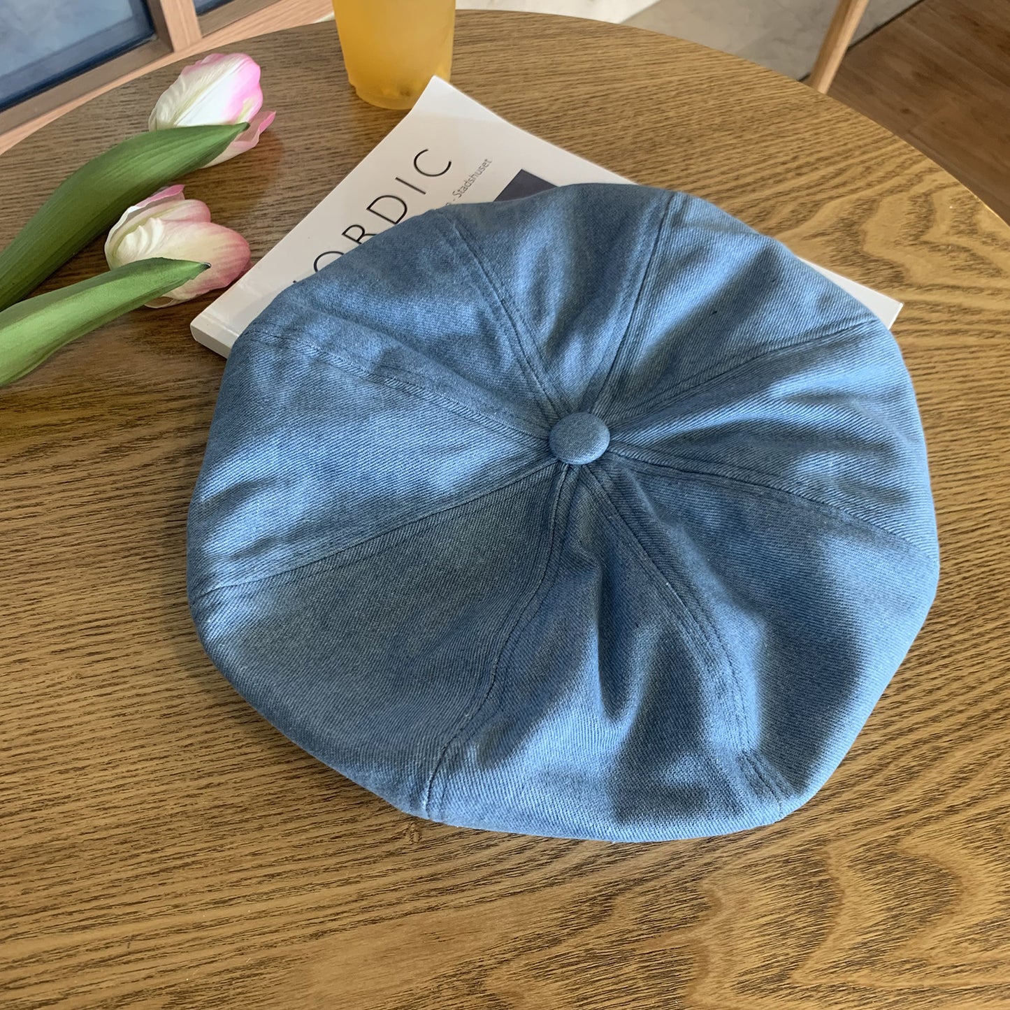 Blue Denim Beret Women's Thin Large Head Circumference