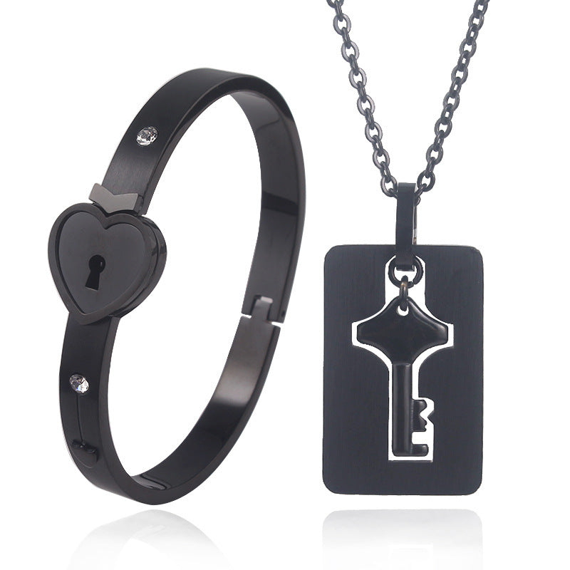 Titanium Steel Couple Love Lock, Bracelet, Key Set, Necklace.