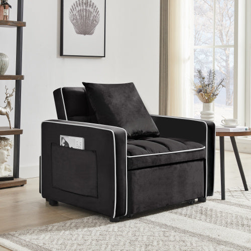 3-in-1 Foldable Sofa, Single Bed with Adjustable Back in Black