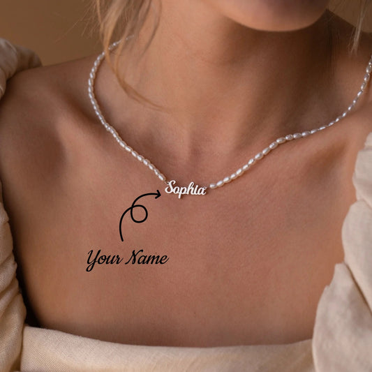 Custom Name Pendant Necklace with Pearls for Women