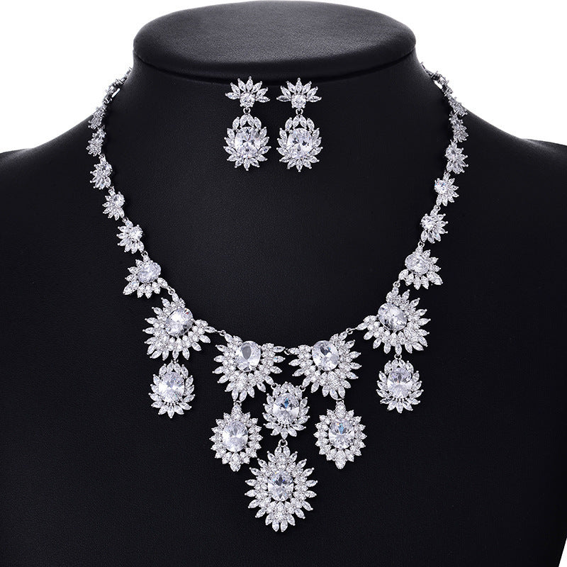 Jewelry Colorful Zircon Earrings Necklace Set Bridal Wedding