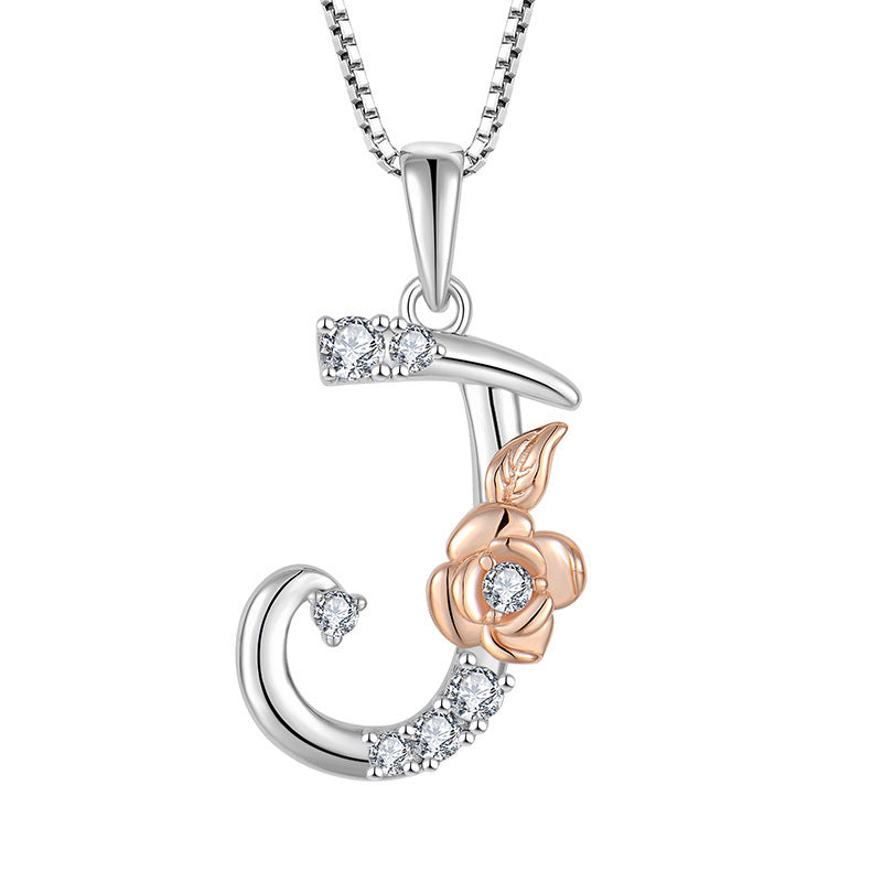 925 Sterling Silver Necklace with English Letters & Zircon Pendant