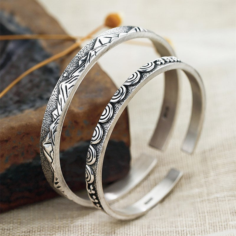 Vintage Distressed Couple Bracelet Men And Women Opening Thai Silver