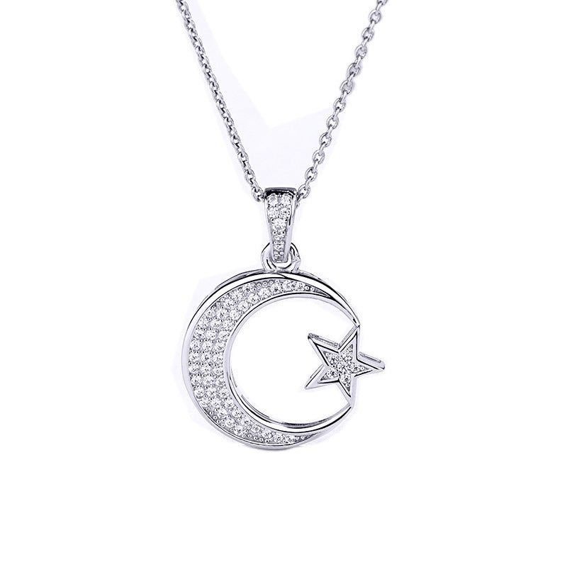 Trendy Moon Star Pendant Necklace – Silver