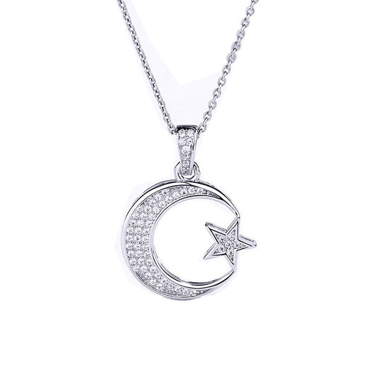 Trendy Moon Star Pendant Necklace – Silver