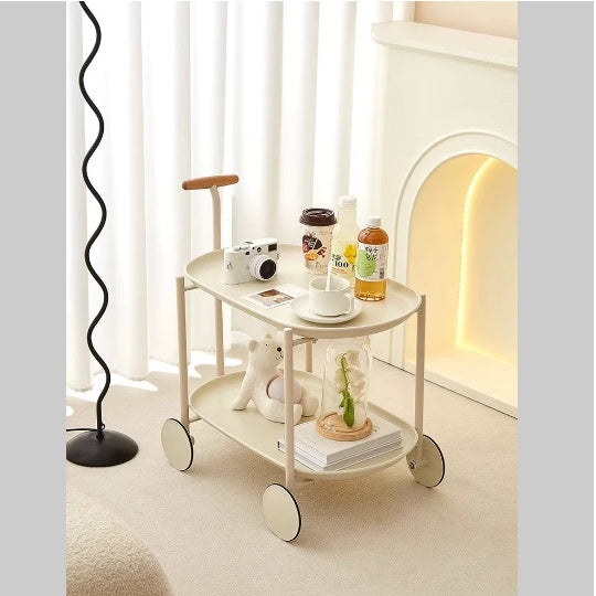 Movable Small Pushcart Minimalist Style Coffee Table Storage Cart Double-layer.