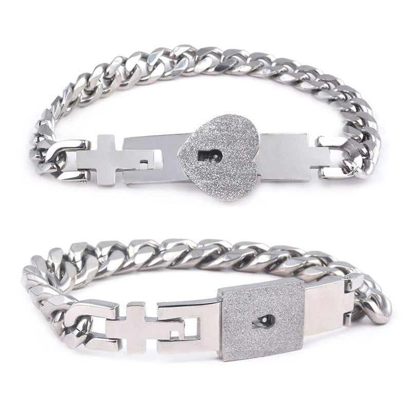 Titanium Steel Couple Love Lock, Bracelet, Key Set, Necklace.