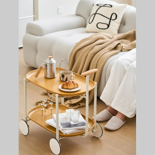 Movable Small Pushcart Minimalist Style Coffee Table Storage Cart Double-layer.