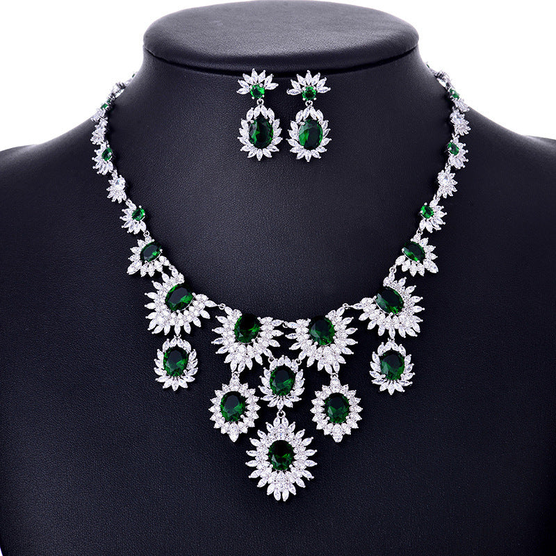 Jewelry Colorful Zircon Earrings Necklace Set Bridal Wedding