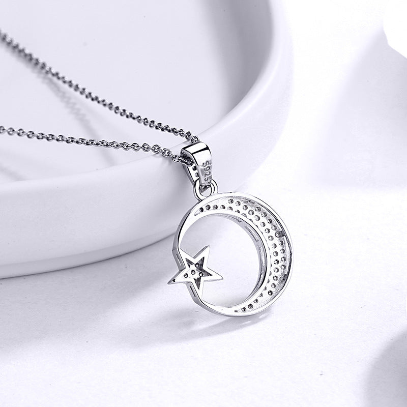 Trendy Moon Star Pendant Necklace – Silver