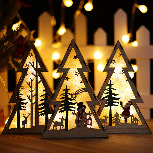 Christmas Wooden Luminous Decorative Ornaments With Lights