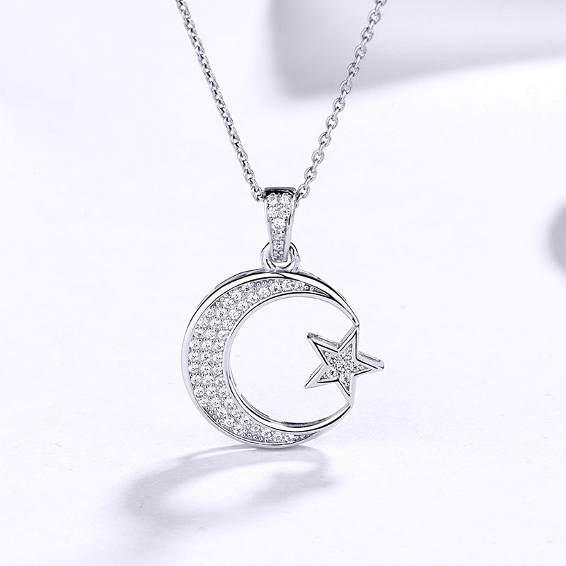 Trendy Moon Star Pendant Necklace – Silver