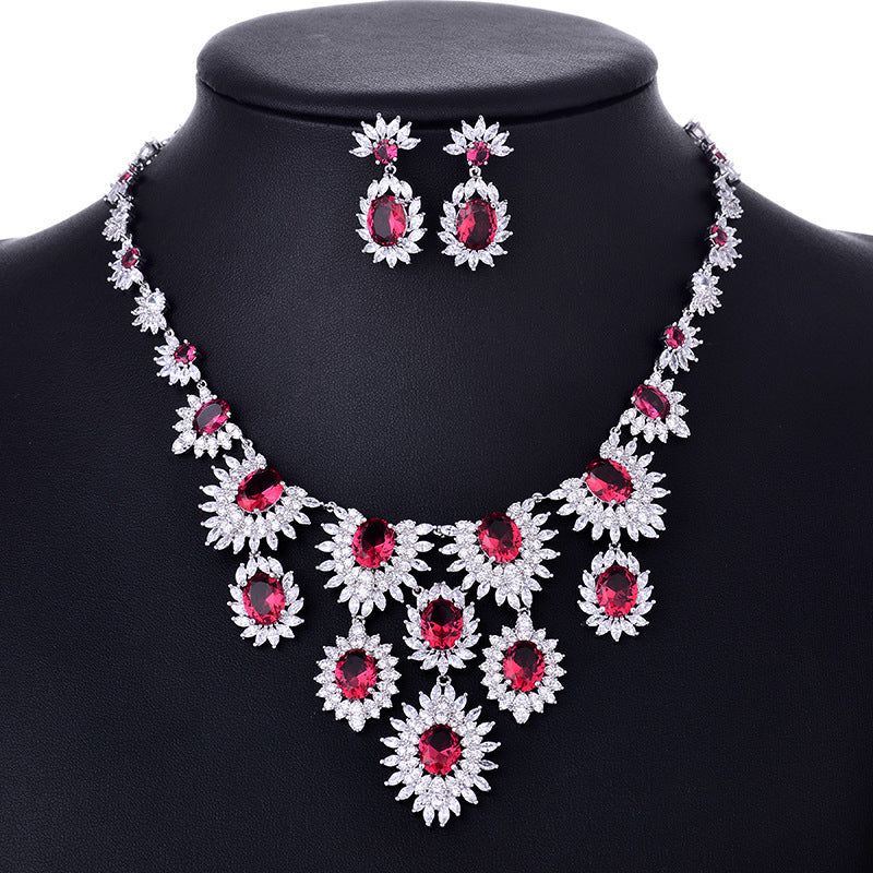 Jewelry Colorful Zircon Earrings Necklace Set Bridal Wedding