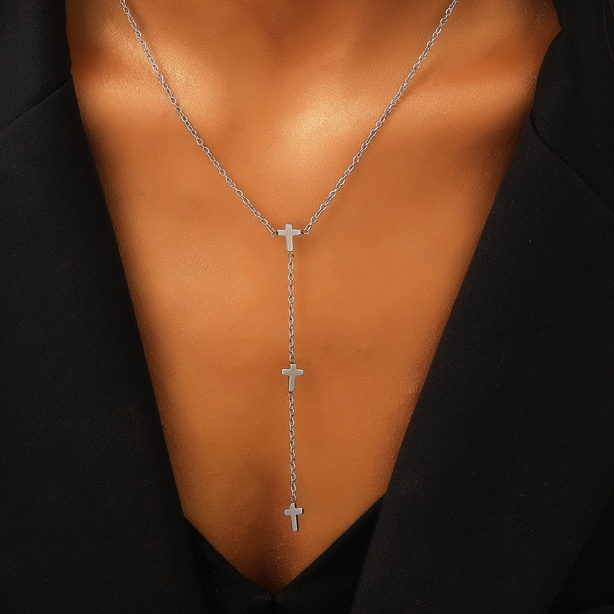 Titanium Steel Cross & Heart Necklace for Women