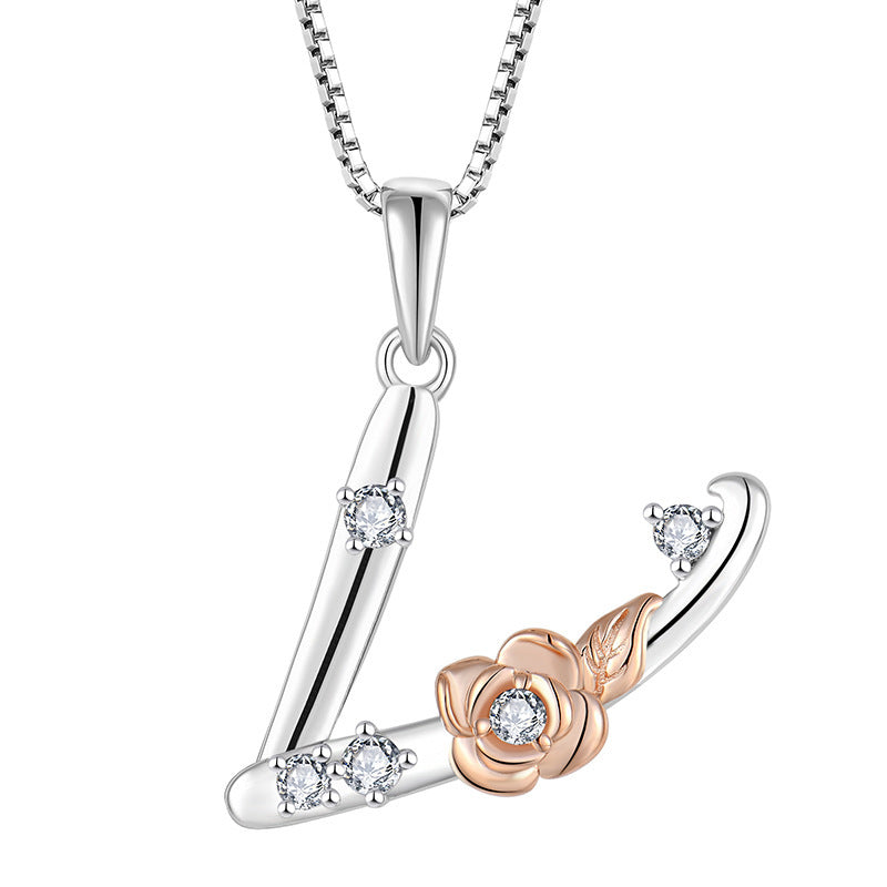 925 Sterling Silver Necklace with English Letters & Zircon Pendant