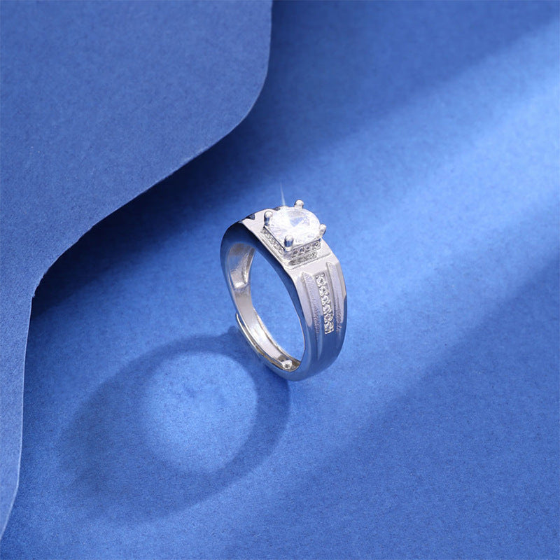 Elegant Diamond-Embedded Super Open Ring for Men