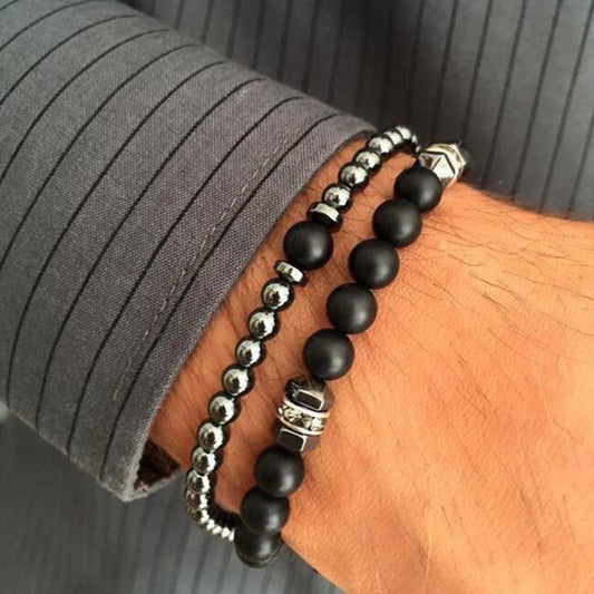 8mm Black Frosted Copper Bead Bracelet for Men