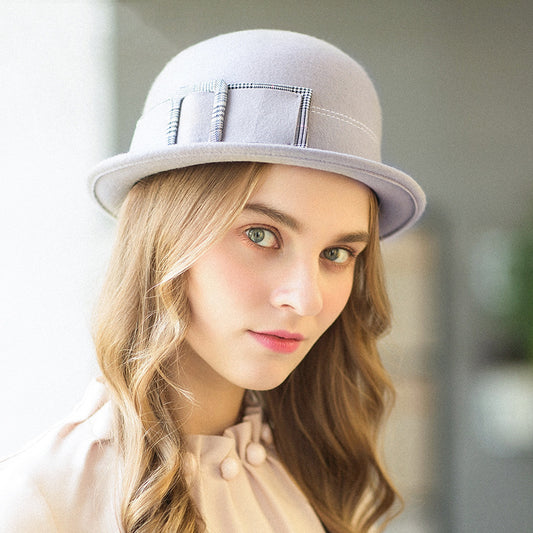 Wool Felt Hats Women's Fashion Round Neck Top Hat